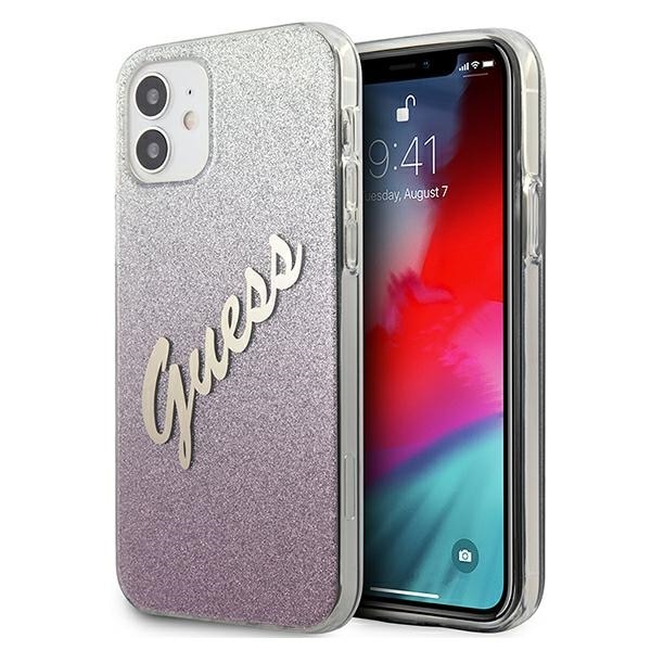 Guess GUHCP12SPCUGLSPI iPhone 12 mini 5,4" pink/pink hardcase Glitter Gradient Script