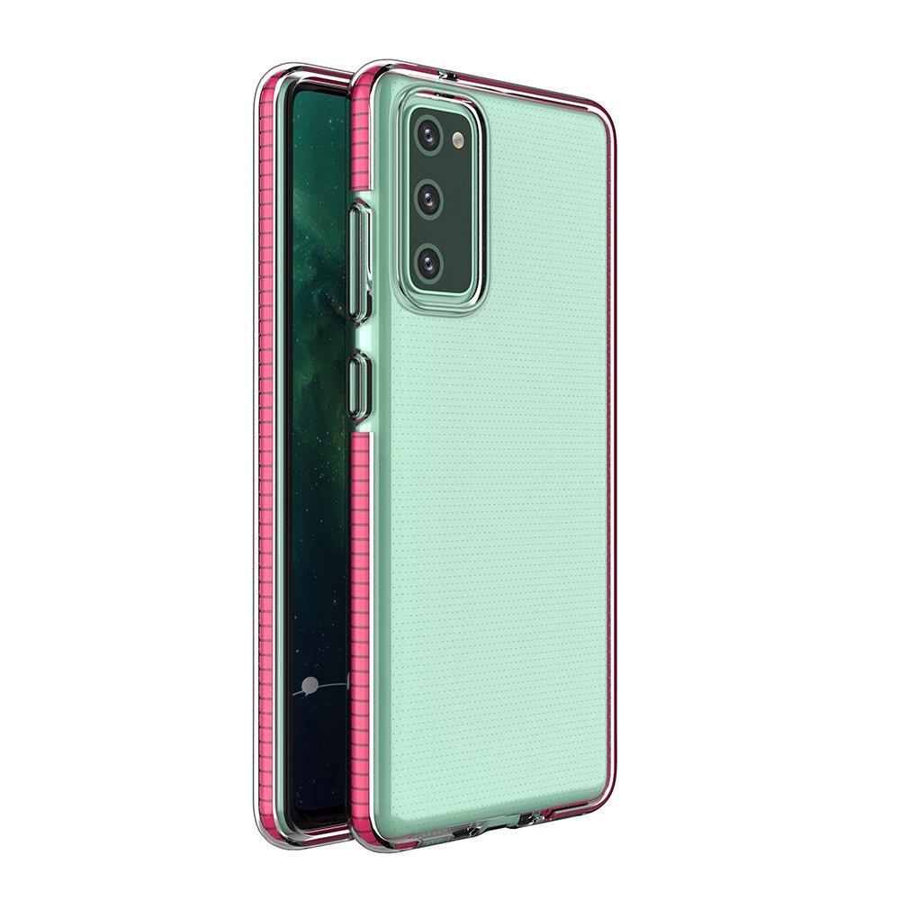 Spring Case klart TPU gel beskyttelsescover med farverig ramme til Samsung Galaxy A72 4G lyserød