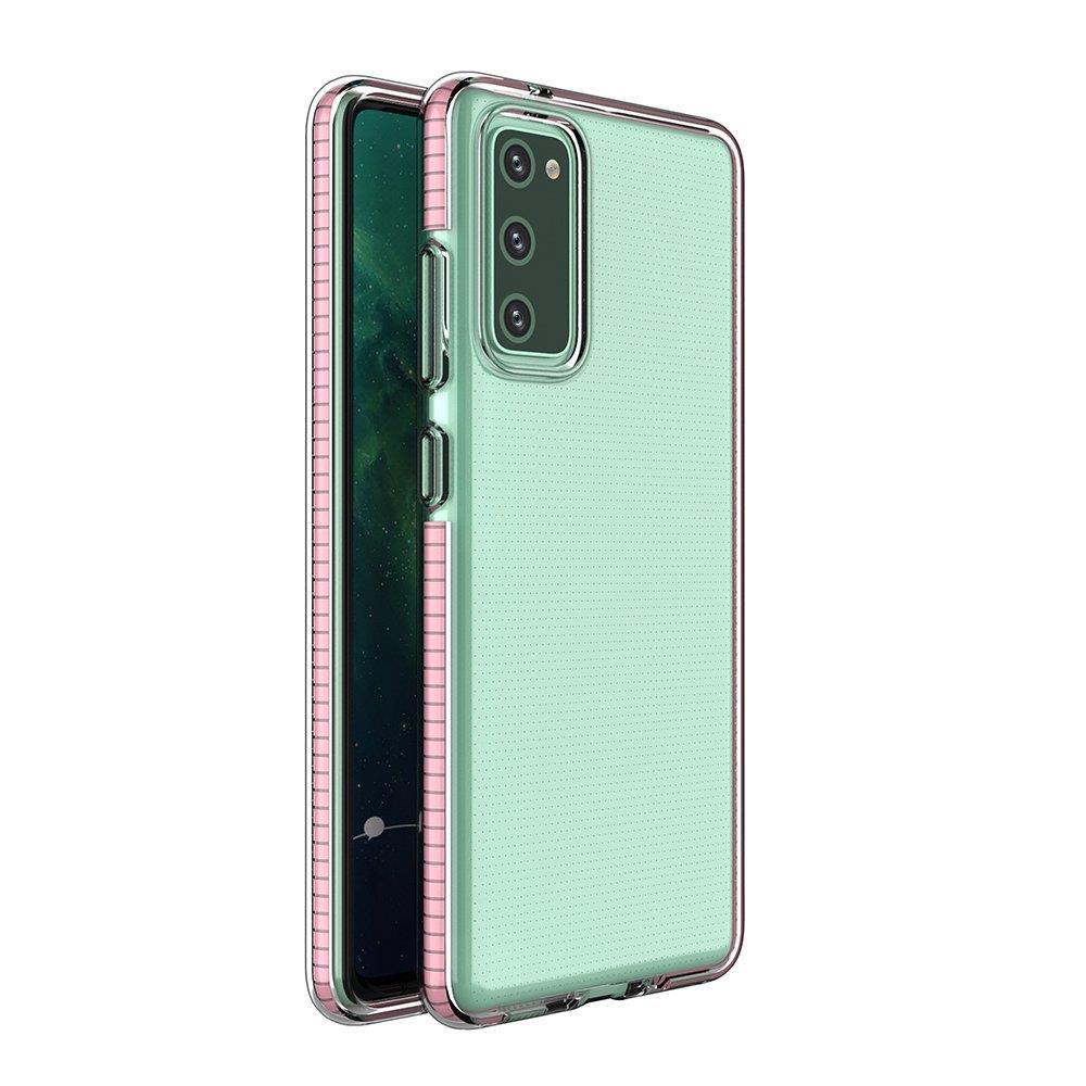 Spring Case klart TPU gel beskyttelsescover med farverig ramme til Samsung Galaxy A72 4G lyserød