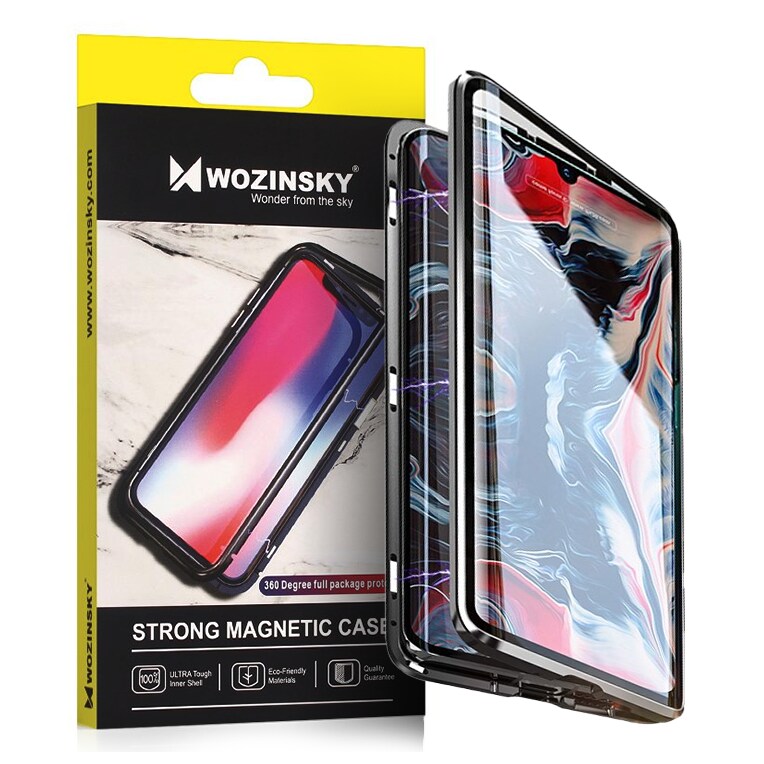 Wozinsky Full Magnetic Case Front & Back Cover with Glass for Vivo X60, Black-Transparent