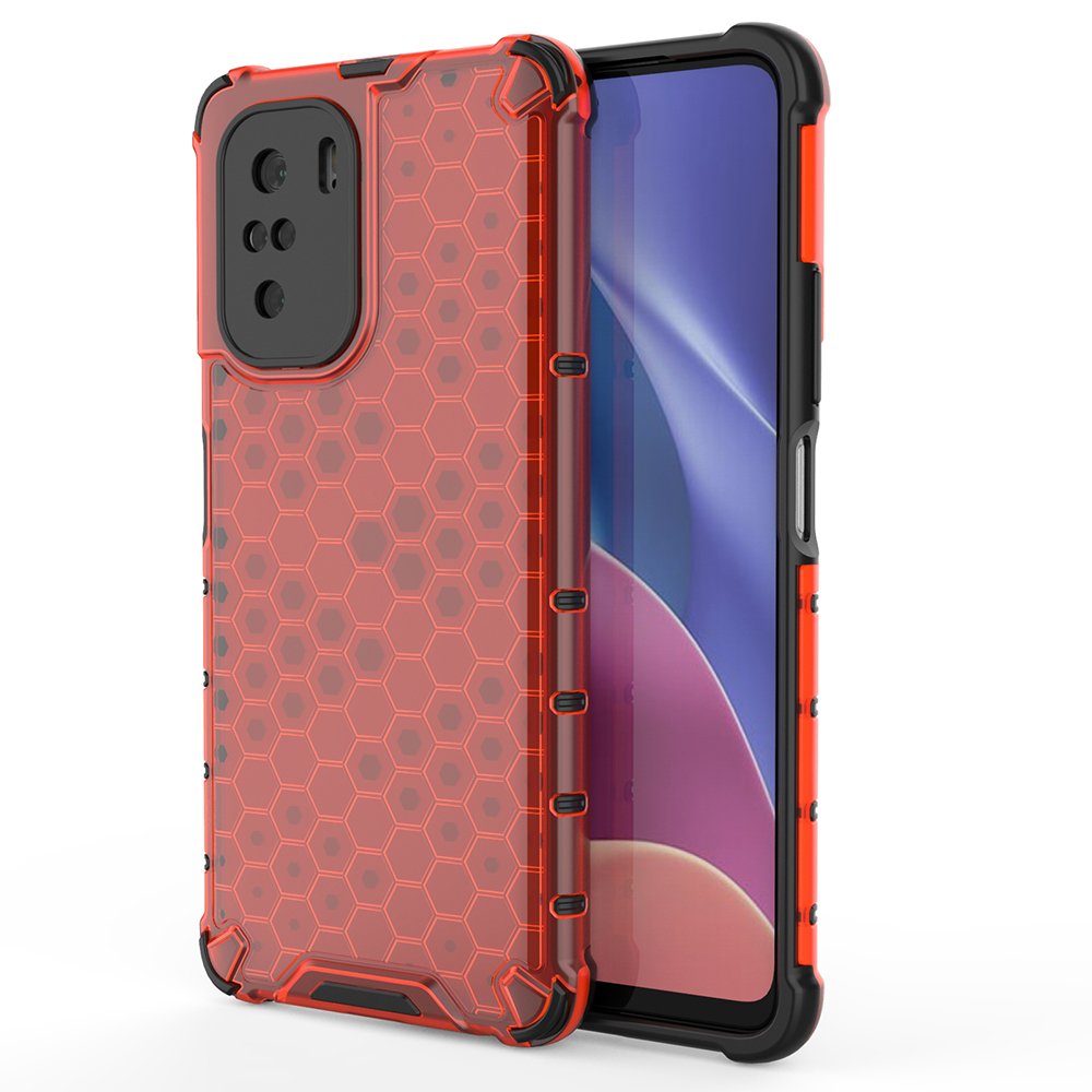 Honeycomb Case panser cover med TPU Bumper til Xiaomi Redmi K40 Pro+ / K40 Pro / K40 / Poco F3 rød