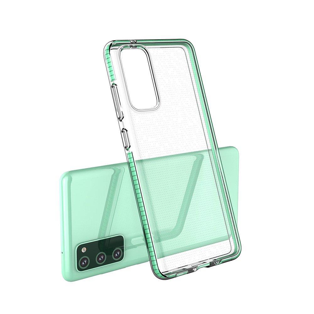 Spring Case klart TPU gel beskyttelsescover med farverig ramme til Samsung Galaxy A72 4G lyseblå