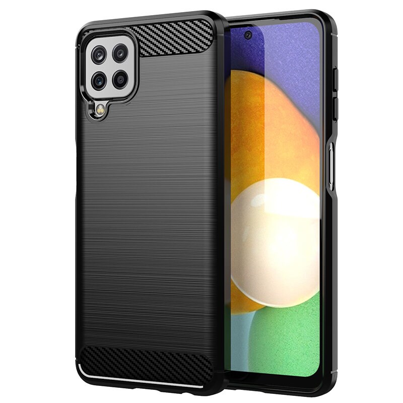 Carbon Case Flexible Cover TPU Case til Samsung Galaxy A22 4G sort