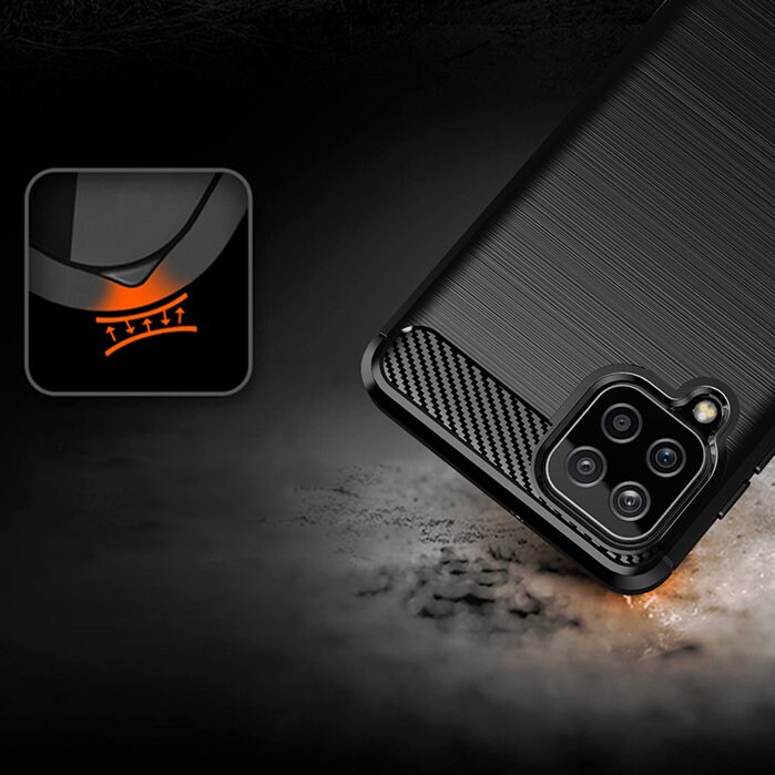 Carbon Case Flexible Cover TPU Case til Samsung Galaxy A22 4G sort