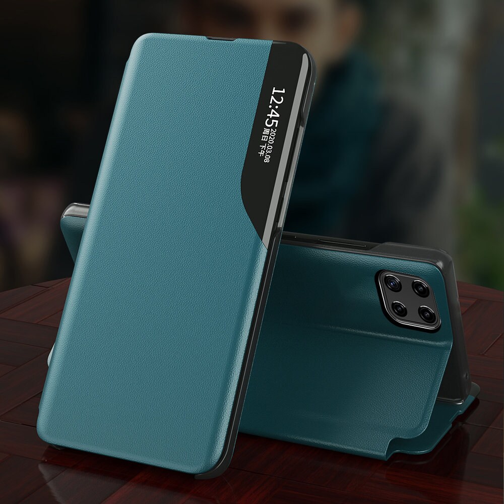 Eco Leather View Case elegant bogreol-etui med kickstand til Samsung Galaxy A22 4G blå