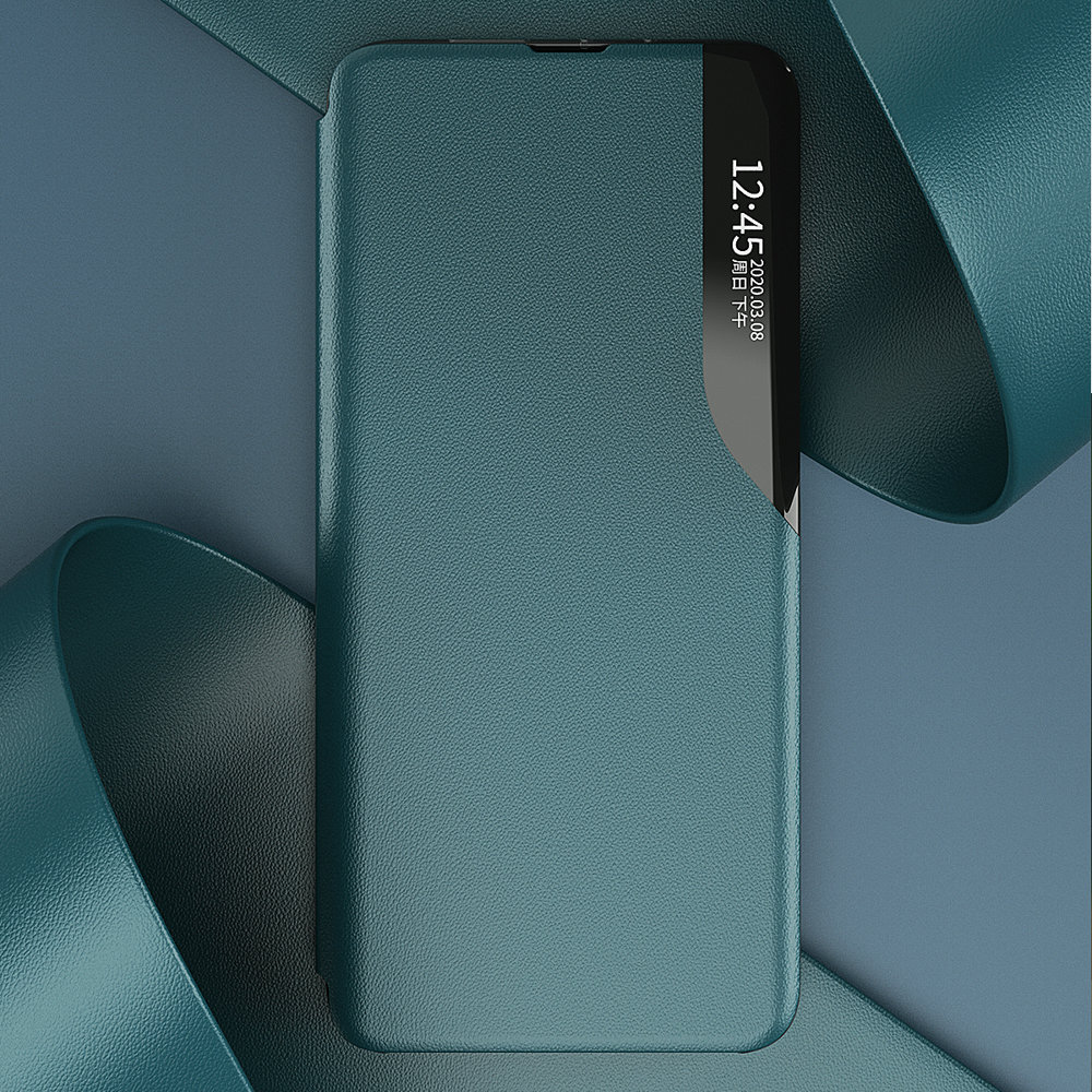 Eco Leather View Case elegant bogreol-etui med kickstand til Samsung Galaxy A22 4G blå