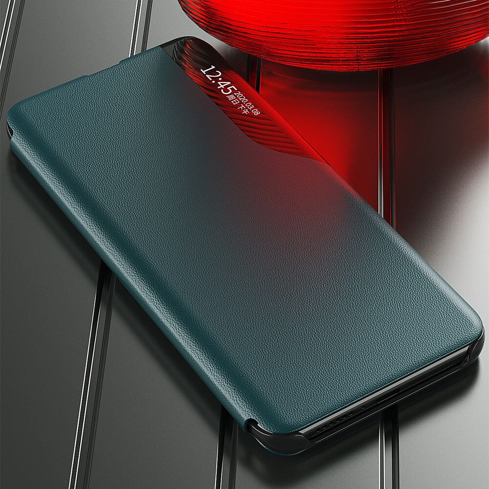 Eco Leather View Case elegant bogreol-etui med kickstand til Samsung Galaxy A22 4G blå