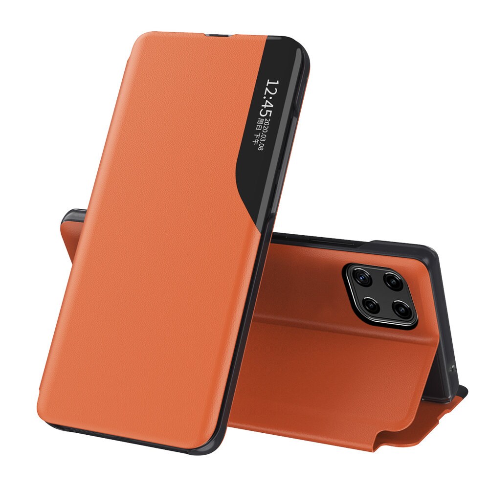 Eco Leather View Case elegant bogreol-etui med kickstand til Samsung Galaxy A22 4G orange