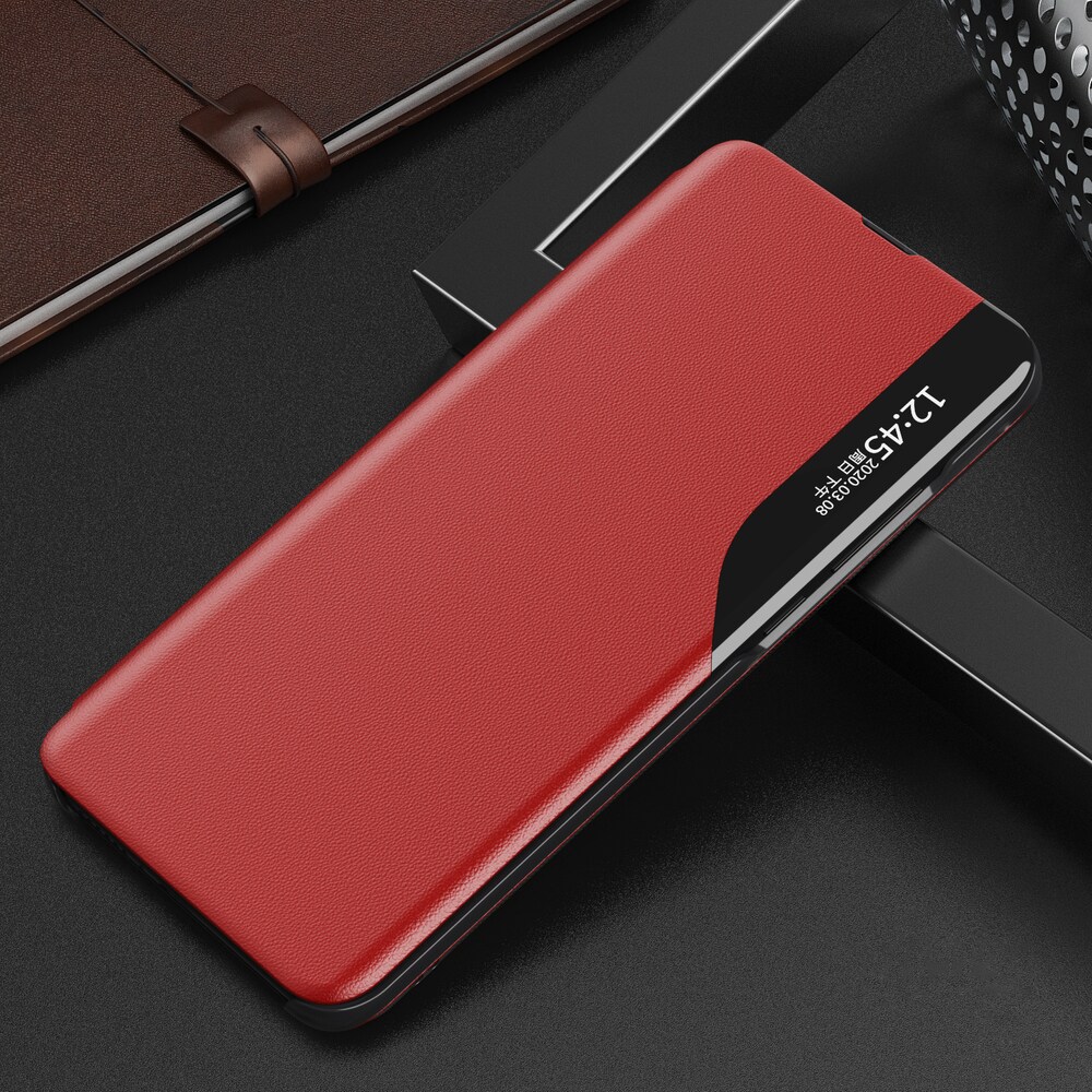 Eco Leather View Case elegant bogreol-etui med kickstand til Samsung Galaxy A22 4G rød