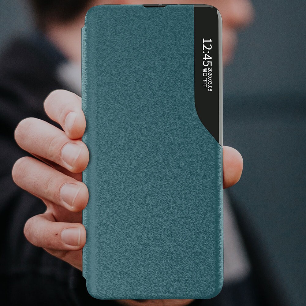 Eco Leather View Case elegant bogreol-etui med kickstand til Samsung Galaxy A22 4G rød