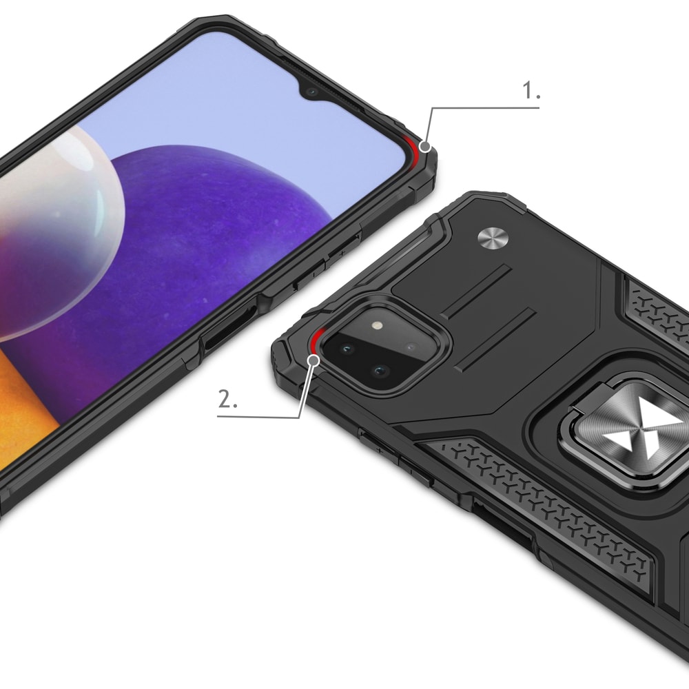 Wozinsky Ring Armor Case Kickstand Tough Rugged Cover til Samsung Galaxy A22 4G blå
