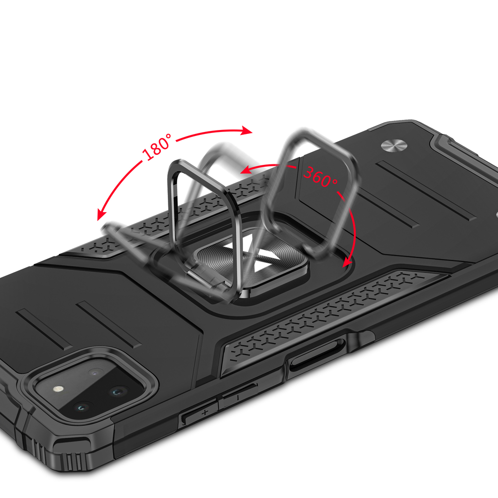 Wozinsky Ring Armor Case Kickstand Tough Rugged Cover til Samsung Galaxy A22 4G sort