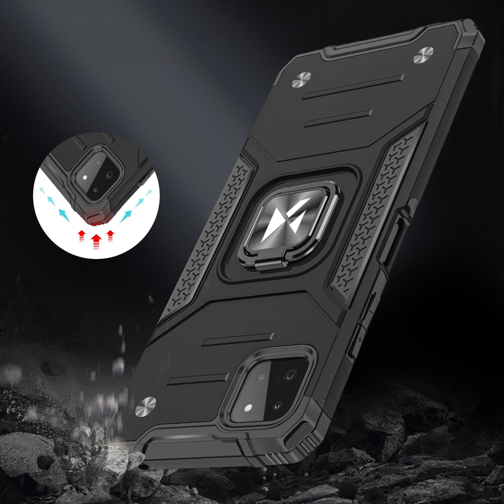 Wozinsky Ring Armor Case Kickstand Tough Rugged Cover til Samsung Galaxy A22 4G sort