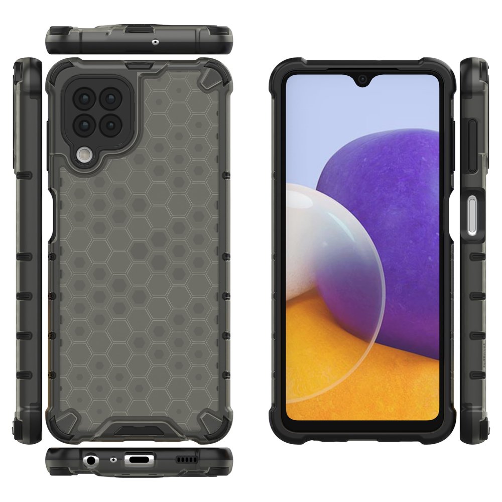 Honeycomb Case panser cover med TPU Bumper til Samsung Galaxy A22 4G sort