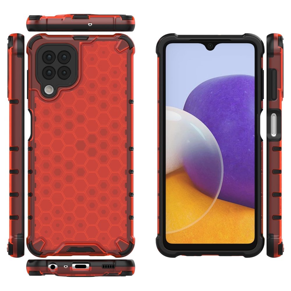 Honeycomb Case panser cover med TPU Bumper til Samsung Galaxy A22 4G rød