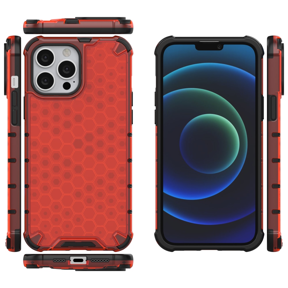 Honeycomb Case panser cover med TPU Bumper til iPhone 13 Pro Max rød