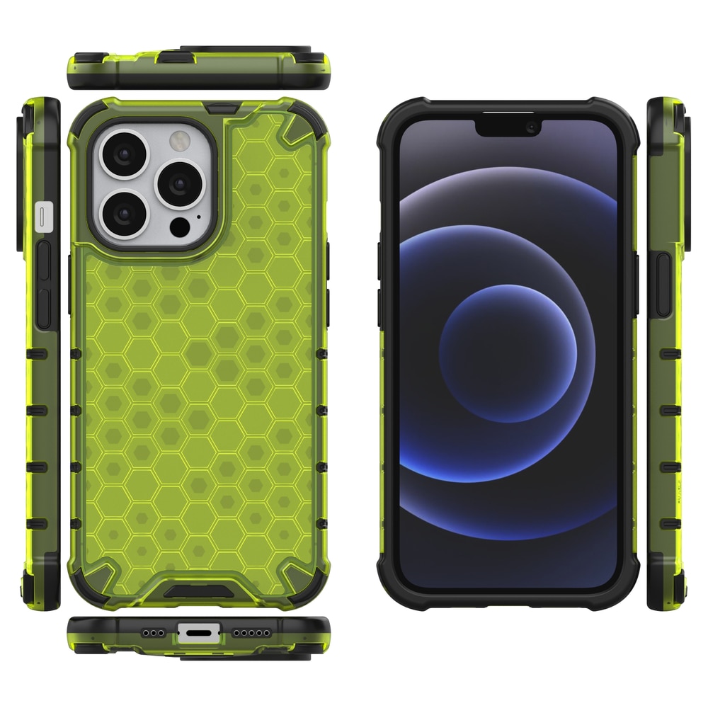 Honeycomb Case panser cover med TPU Bumper til iPhone 13 Pro grøn