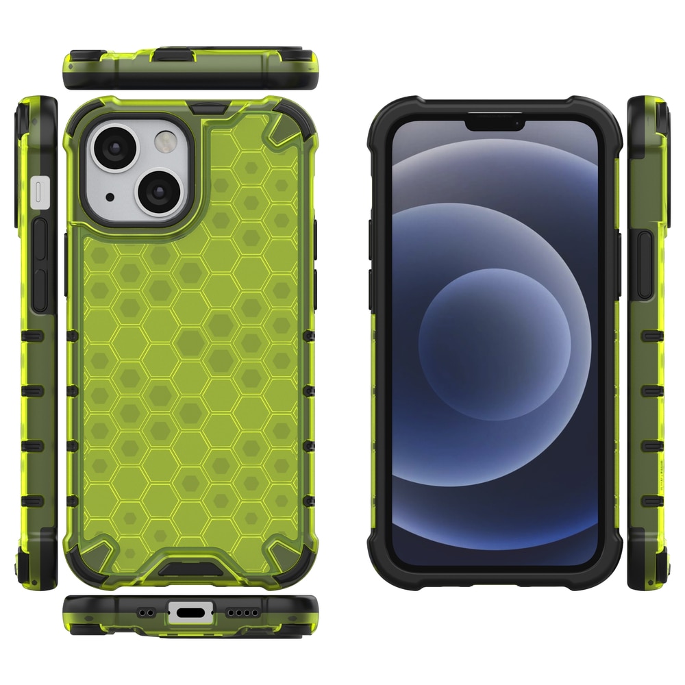Honeycomb Case panser cover med TPU Bumper til iPhone 13 mini grøn