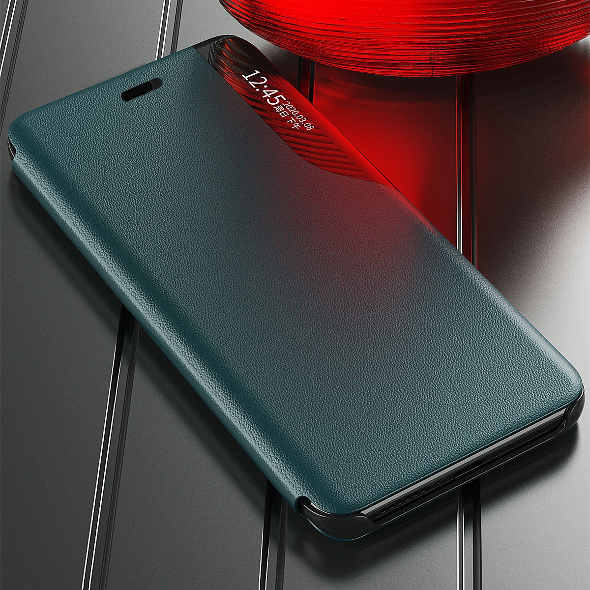 Eco Leather View Case elegant bogreol-etui med kickstand til iPhone 13 Pro Max lilla