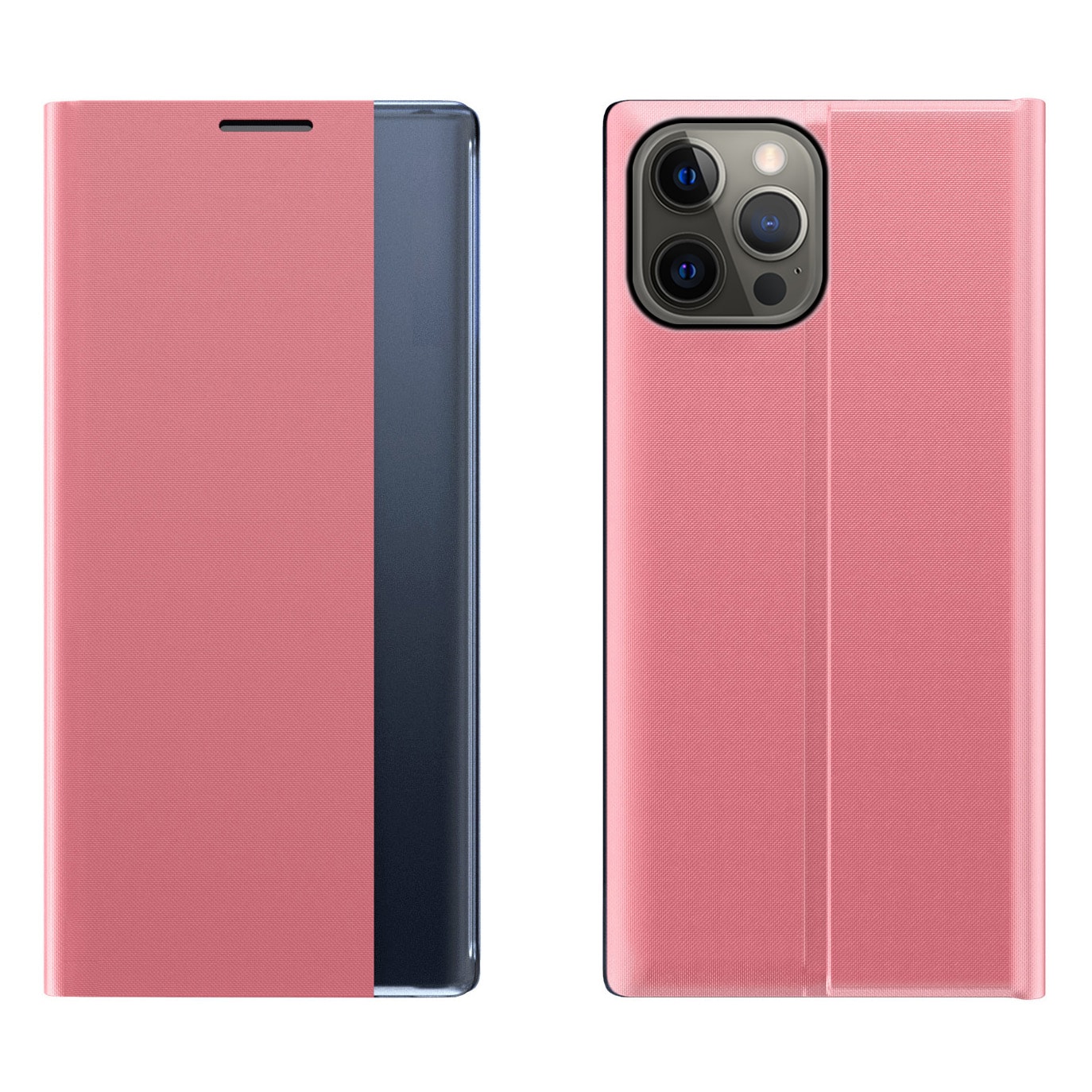 Sleep Case Bookcase Type Case med smart vindue til iPhone 13 Pro pink