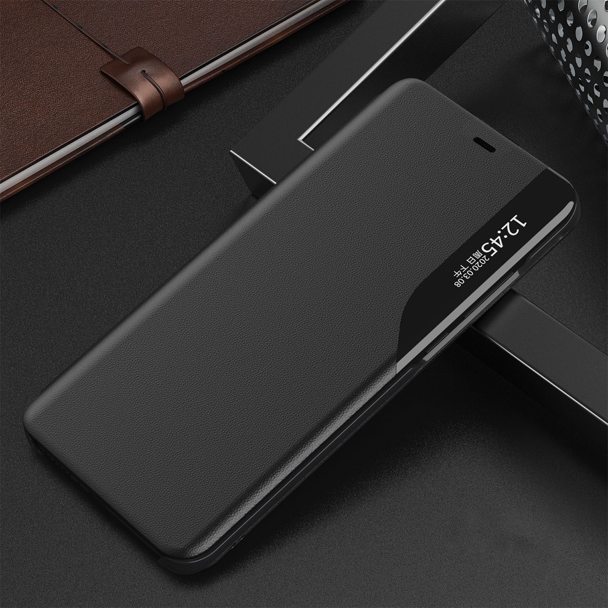 Eco Leather View Case elegant bogreol-etui med kickstand til iPhone 13 Pro sort