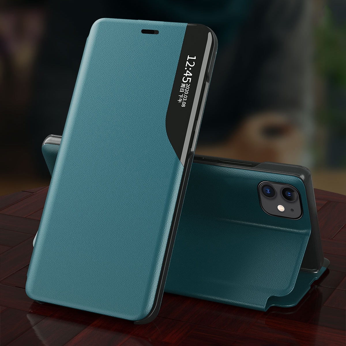 Eco Leather View Case elegant bogreol-etui med støttefod til iPhone 13 Pro rød