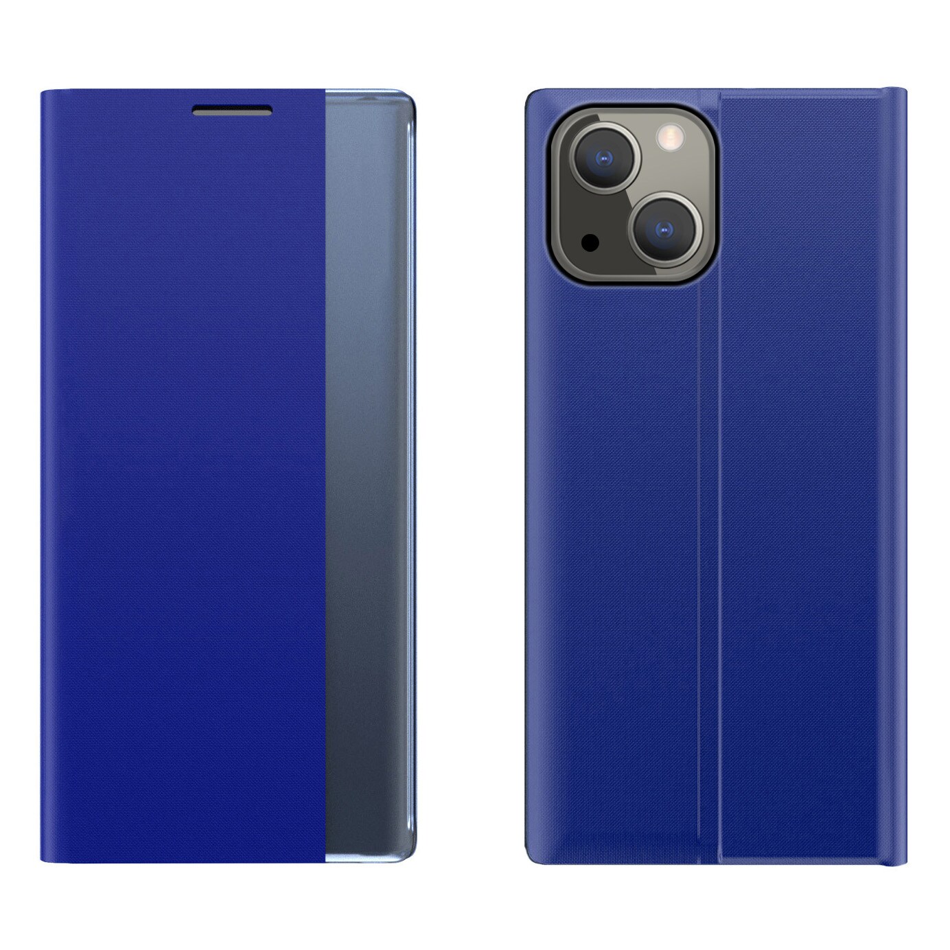 Sleep Case Bookcase Type Case med smart vindue til iPhone 13 mini blå