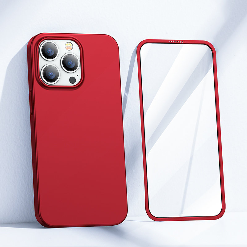 Joyroom 360 Full Case til iPhone 13 Pro Max + hærdet glas skærmbeskytter rød (JR-BP928)