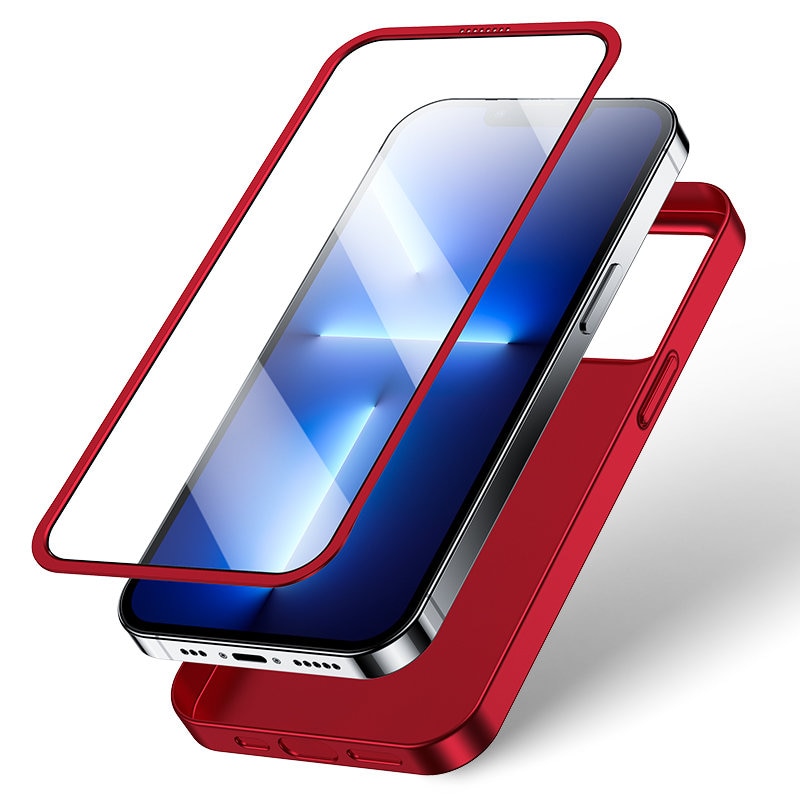 Joyroom 360 Full Case til iPhone 13 Pro Max + hærdet glas skærmbeskytter rød (JR-BP928)