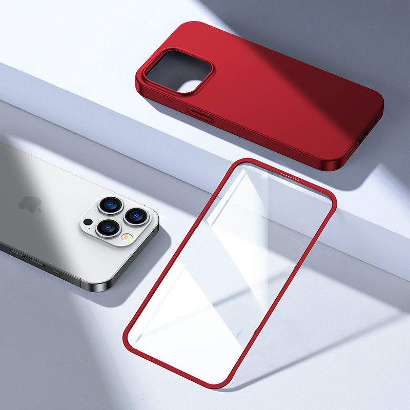 Joyroom 360 Full Case til iPhone 13 Pro Max + hærdet glas skærmbeskytter rød (JR-BP928)