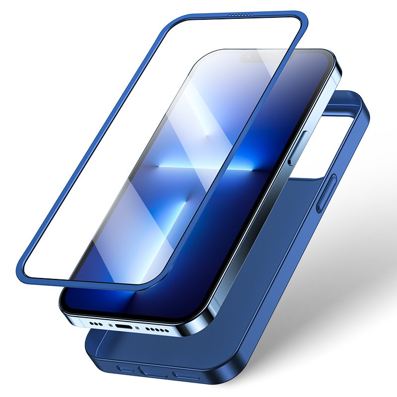 Joyroom 360 Full Case og bagcover til iPhone 13 Pro Max + hærdet glas skærmbeskytter blå (JR-BP928)