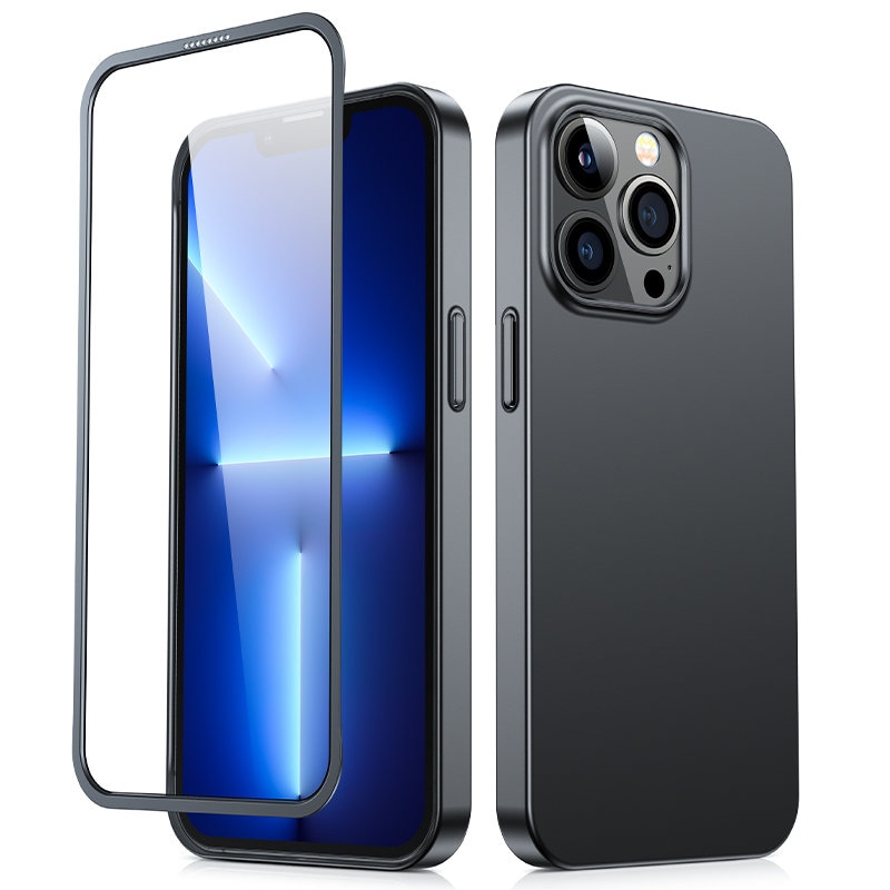 Joyroom 360 Full Case for iPhone 13 Pro + hærdet glas skærmbeskytter sort (JR-BP935 sort)