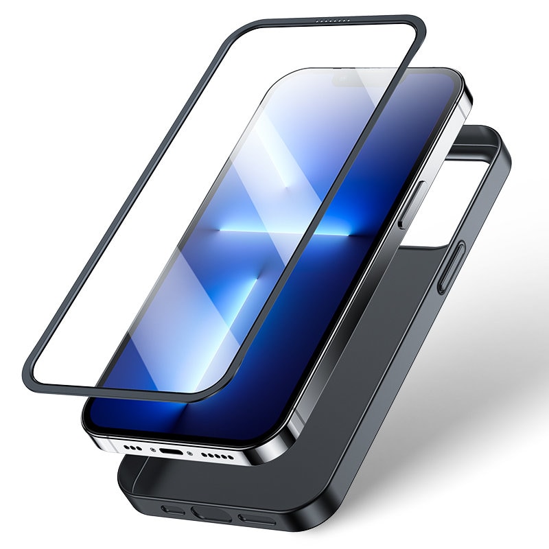 Joyroom 360 Full Case for iPhone 13 Pro + hærdet glas skærmbeskytter sort (JR-BP935 sort)