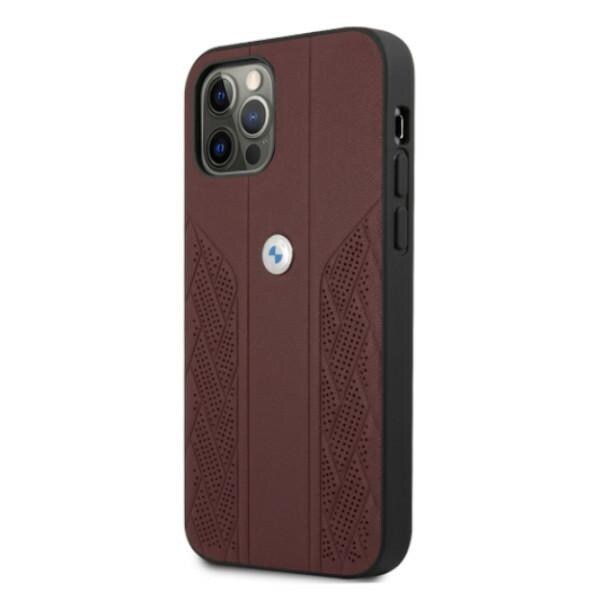 BMW Curve Perforate-etui i læder til iPhone 12 Pro Max - Rød