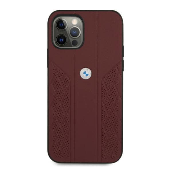 BMW Curve Perforate-etui i læder til iPhone 12 Pro Max - Rød