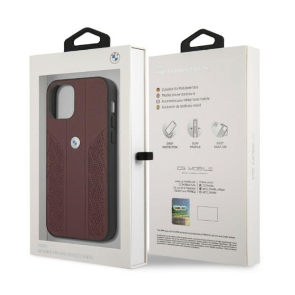 BMW Curve Perforate-etui i læder til iPhone 12 Pro Max - Rød