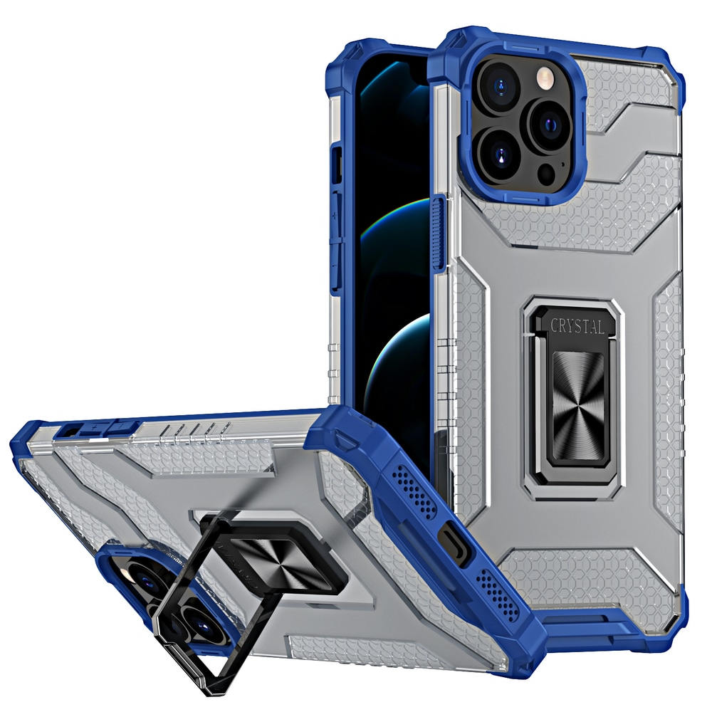 Crystal Ring Case Kickstand Tough Rugged Cover til iPhone 12 Pro blå