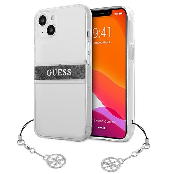Guess GUHCP13SKB4GGR iPhone 13 mini 5,4" Transparent hardcase 4G Gray Strap Charm