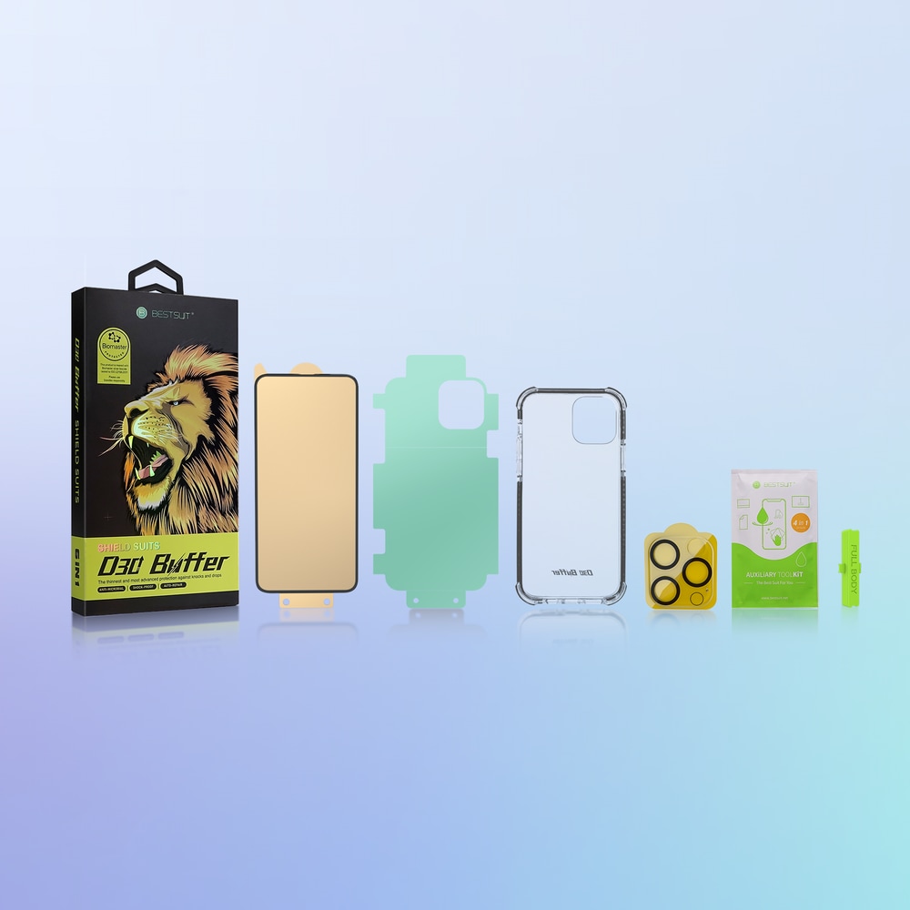 Bestsuit 6in1 sæt til iPhone 13 mini: etui, hærdet glas, beskyttelsesfilm, klude, aplikator (D30)