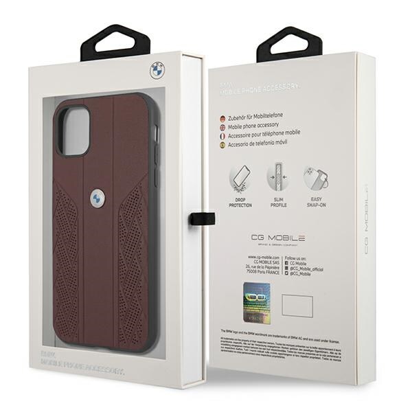 BMW Læder Curve Perforate Etui til iPhone 11 / Xr - Rød