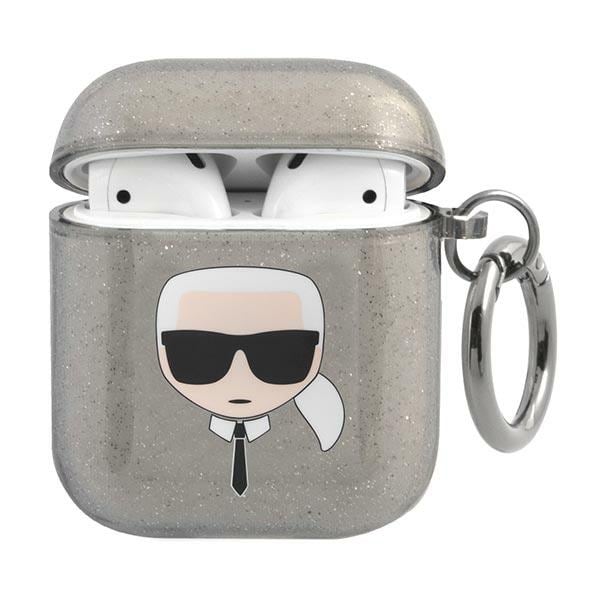 Karl Lagerfeld Glitter Karl's Head Case til AirPods 1/2 - Sort