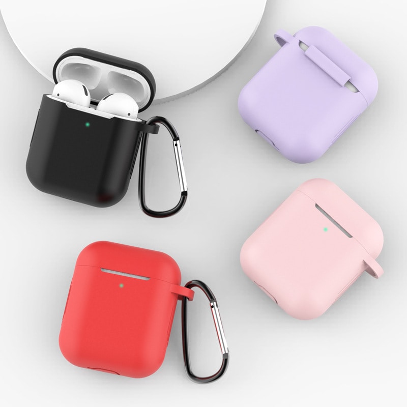Etui til AirPods 2/1 blødt silikone med nøgleringskarabin, pink (etui D)