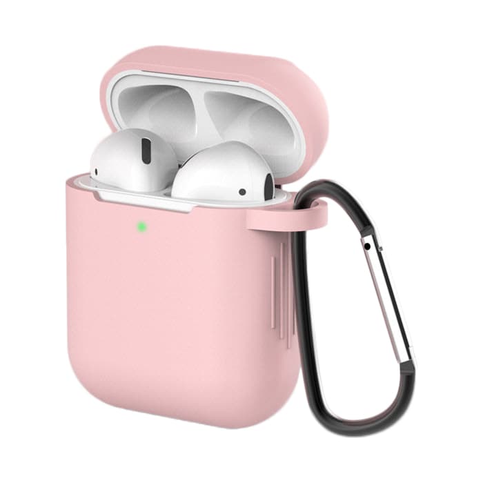Etui til AirPods 2/1 blødt silikone med nøgleringskarabin, pink (etui D)