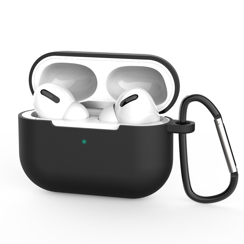 Etui til AirPods Pro 2 / Pro - blødt silikone med nøglering og hummerlås, sort (etui D)