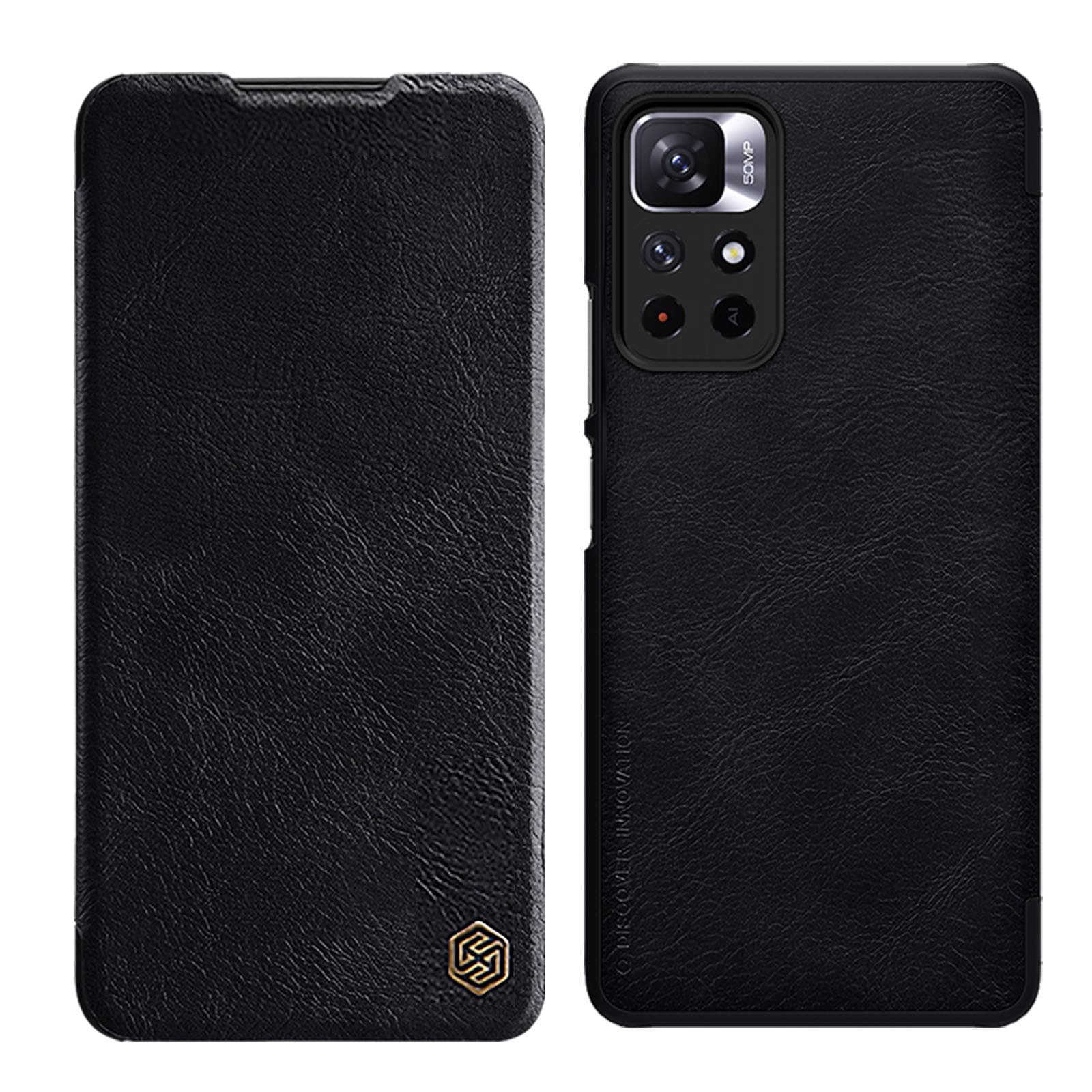 Nillkin Qin Flip Case til Xiaomi Redmi Note 11T/11S/11 5G & Poco M4 Pro 5G - Sort