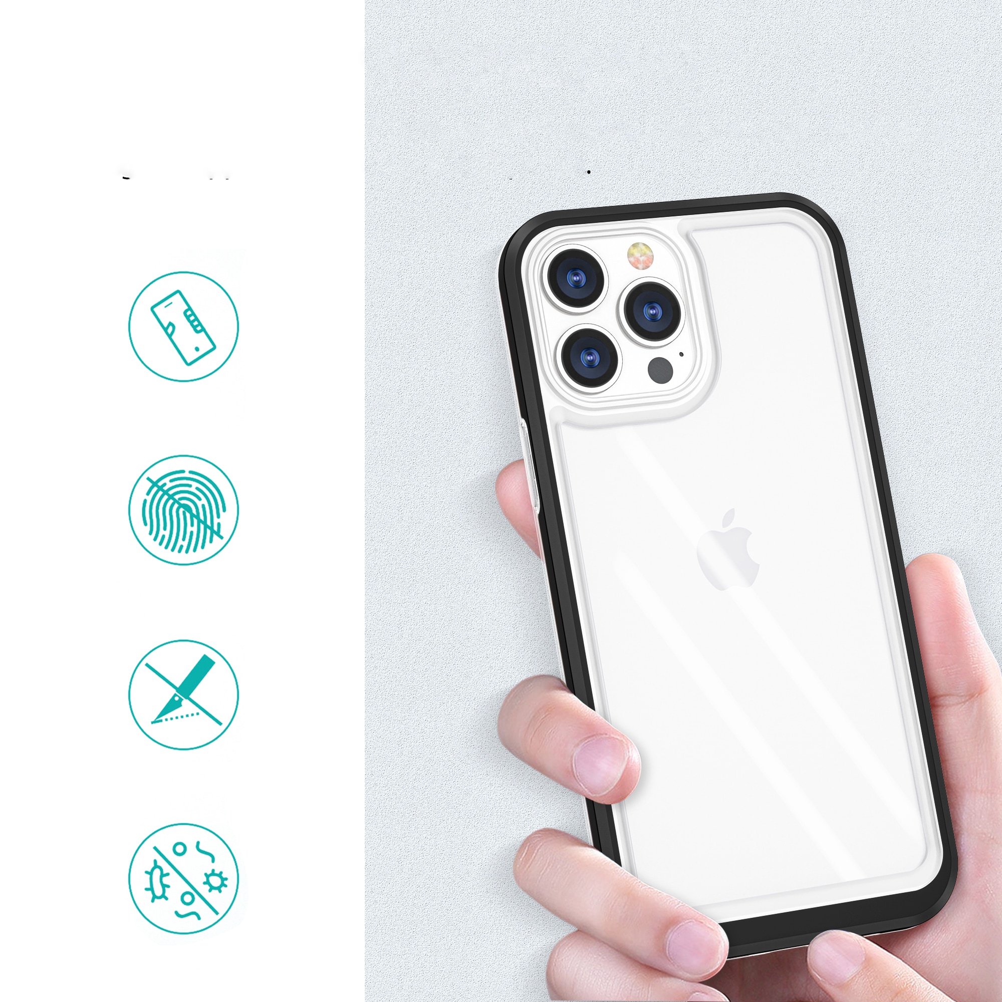 Klart 3-i-1-etui til iPhone 13 Pro frame gel cover sort