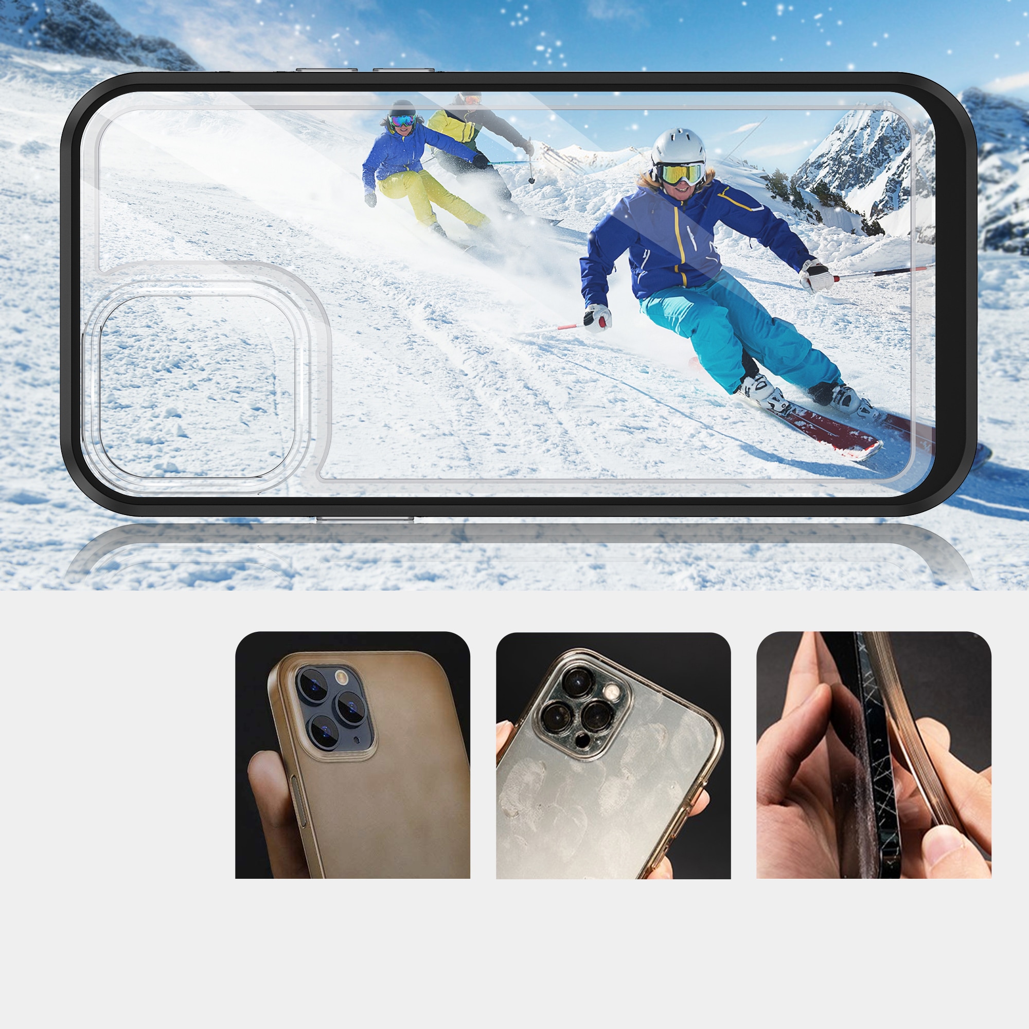Klart 3-i-1-etui til iPhone 13 Pro frame gel cover sort
