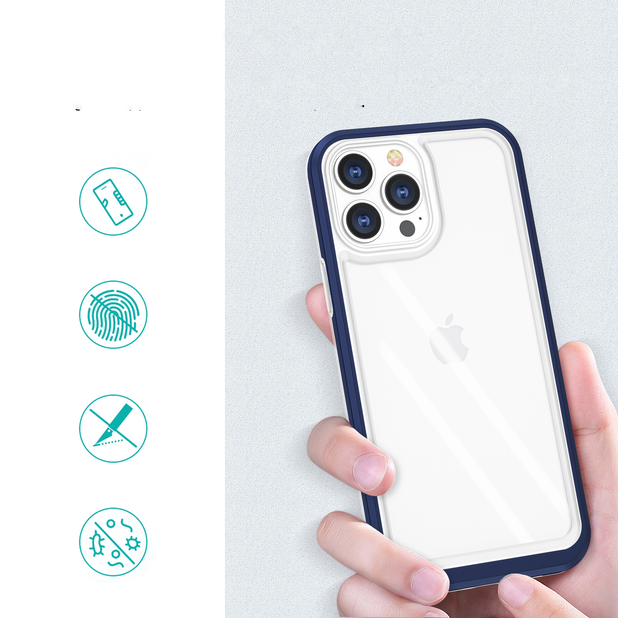 Klart 3-i-1-etui til iPhone 13 Pro blå ramme gel cover