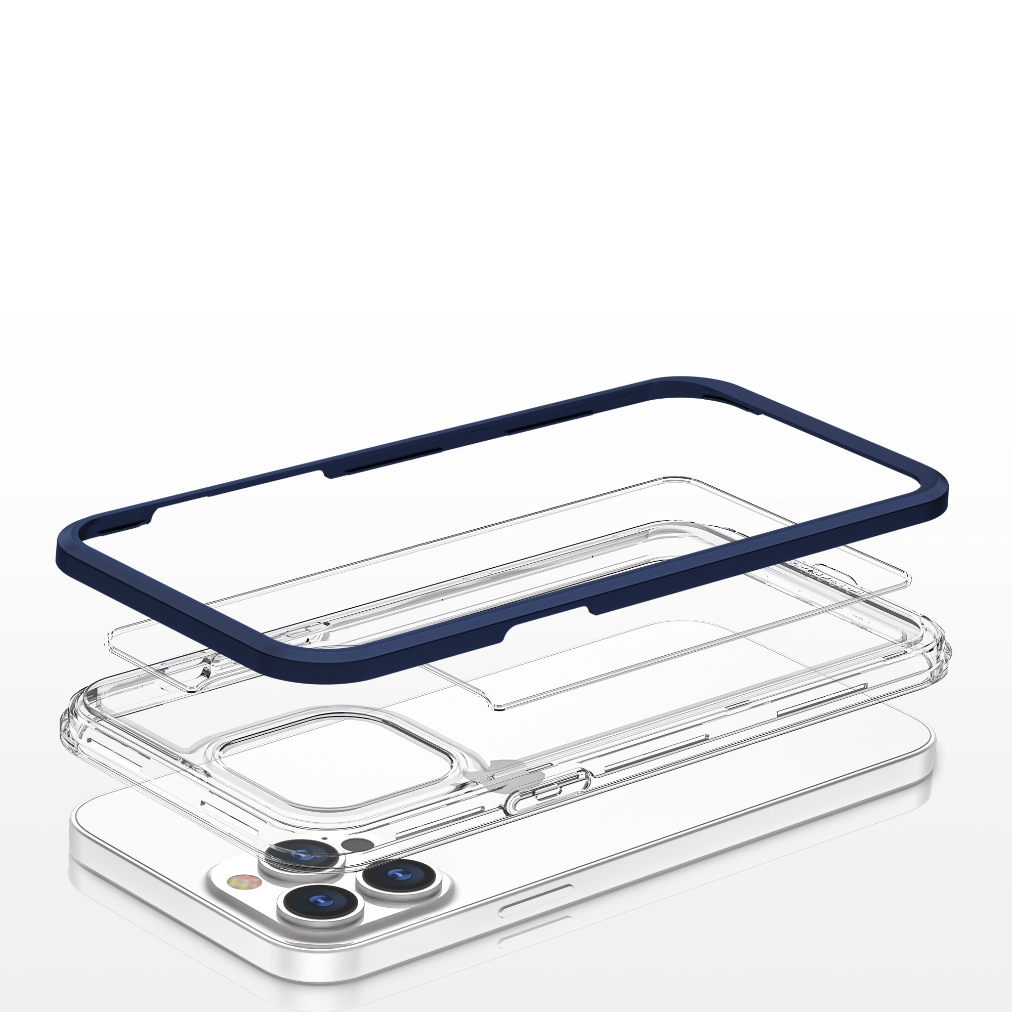 Klart 3-i-1-etui til iPhone 13 Pro blå ramme gel cover