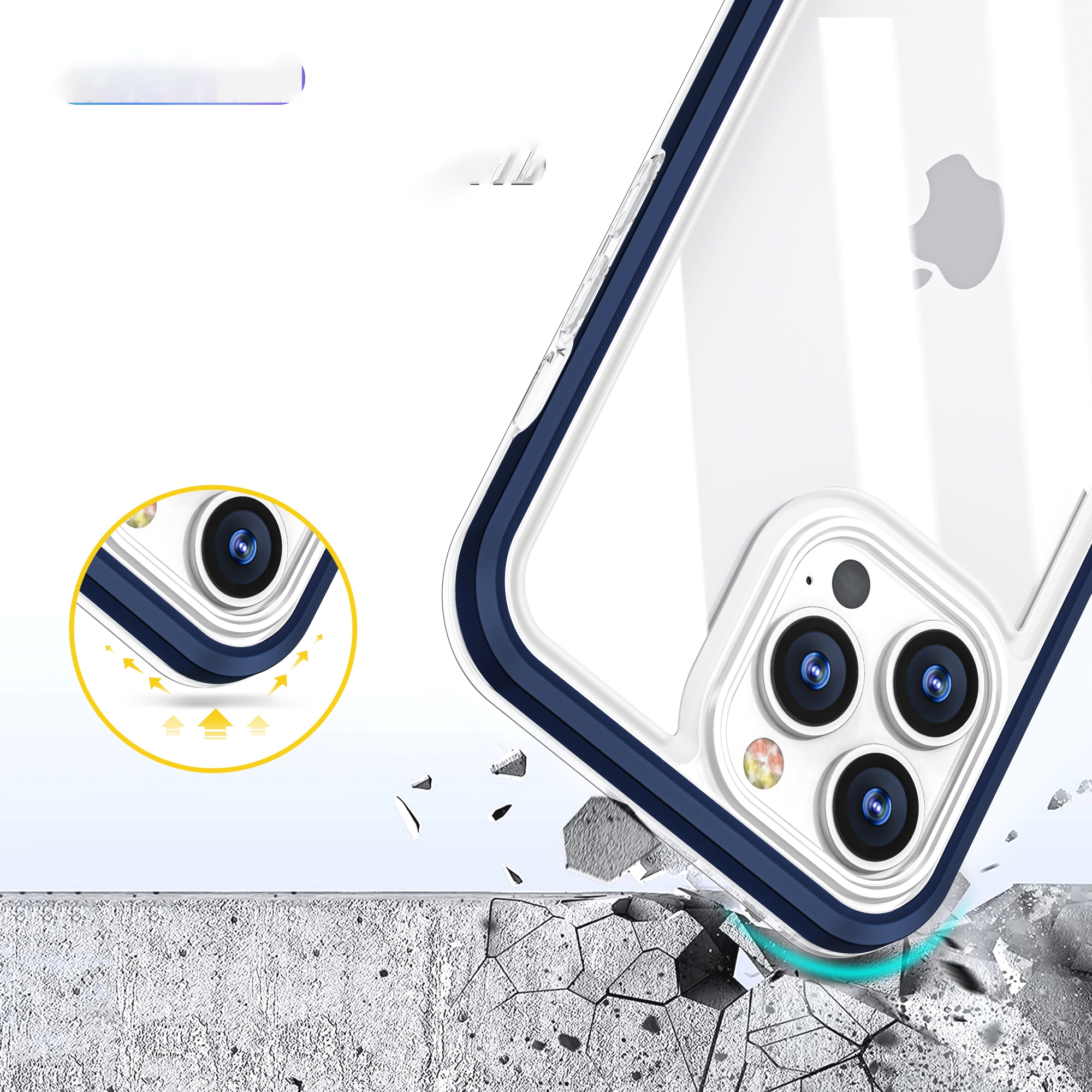 Klart 3-i-1-etui til iPhone 13 Pro blå ramme gel cover